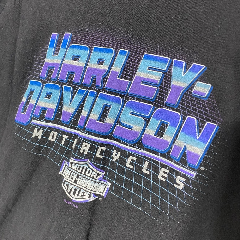 Harley-Davidson Edmonton Alberta Canada Black Blue Purple Graphic T-Shirt L - Picture 6 of 13
